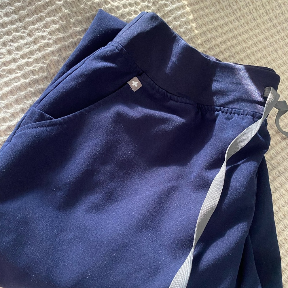 Figs Navy Track Pants with Gray Tie